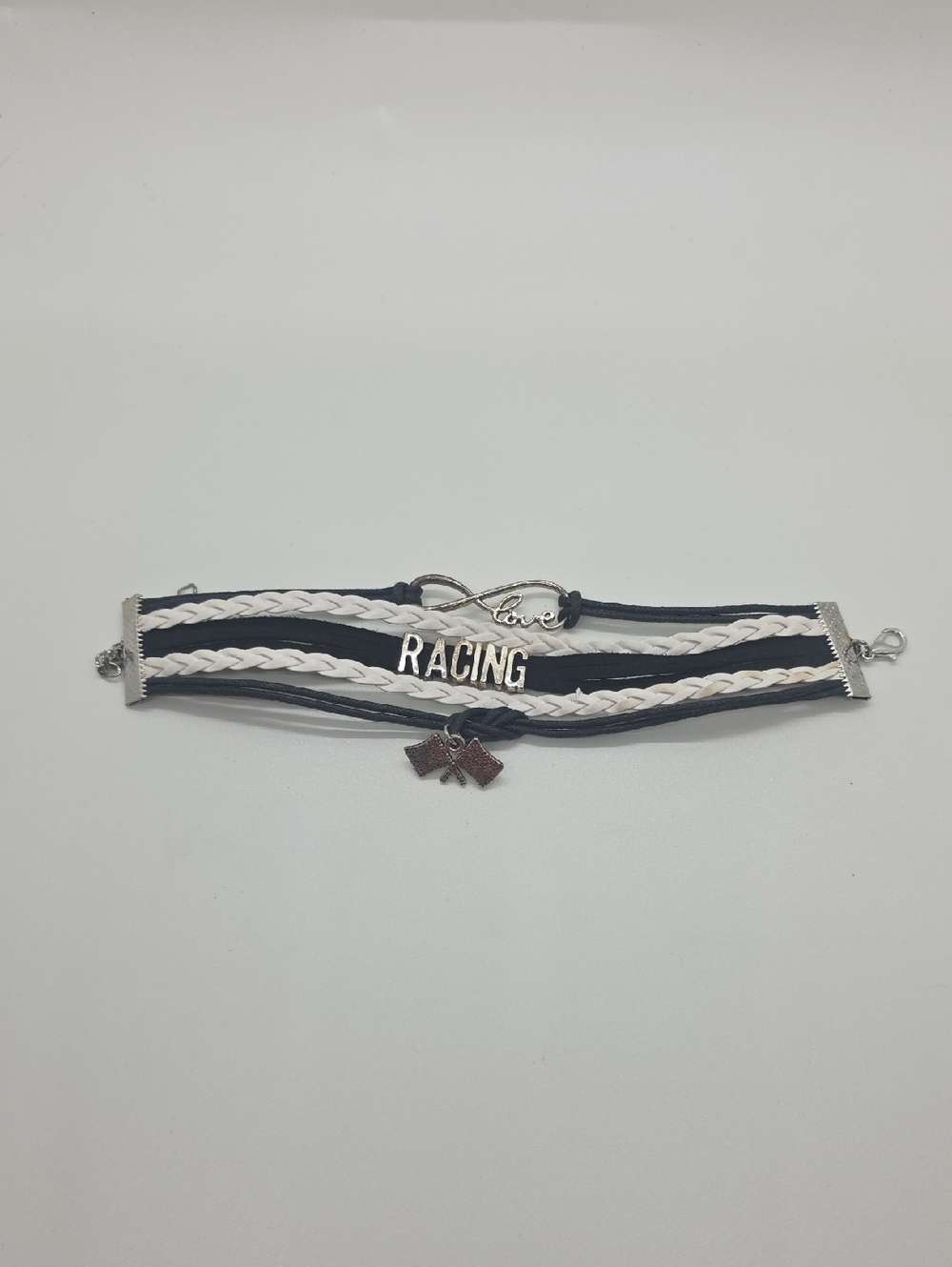 Source Unknown Black and White Racing Infinity Charm Bracelet